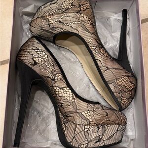Windsor Black and Cream Lace Heels